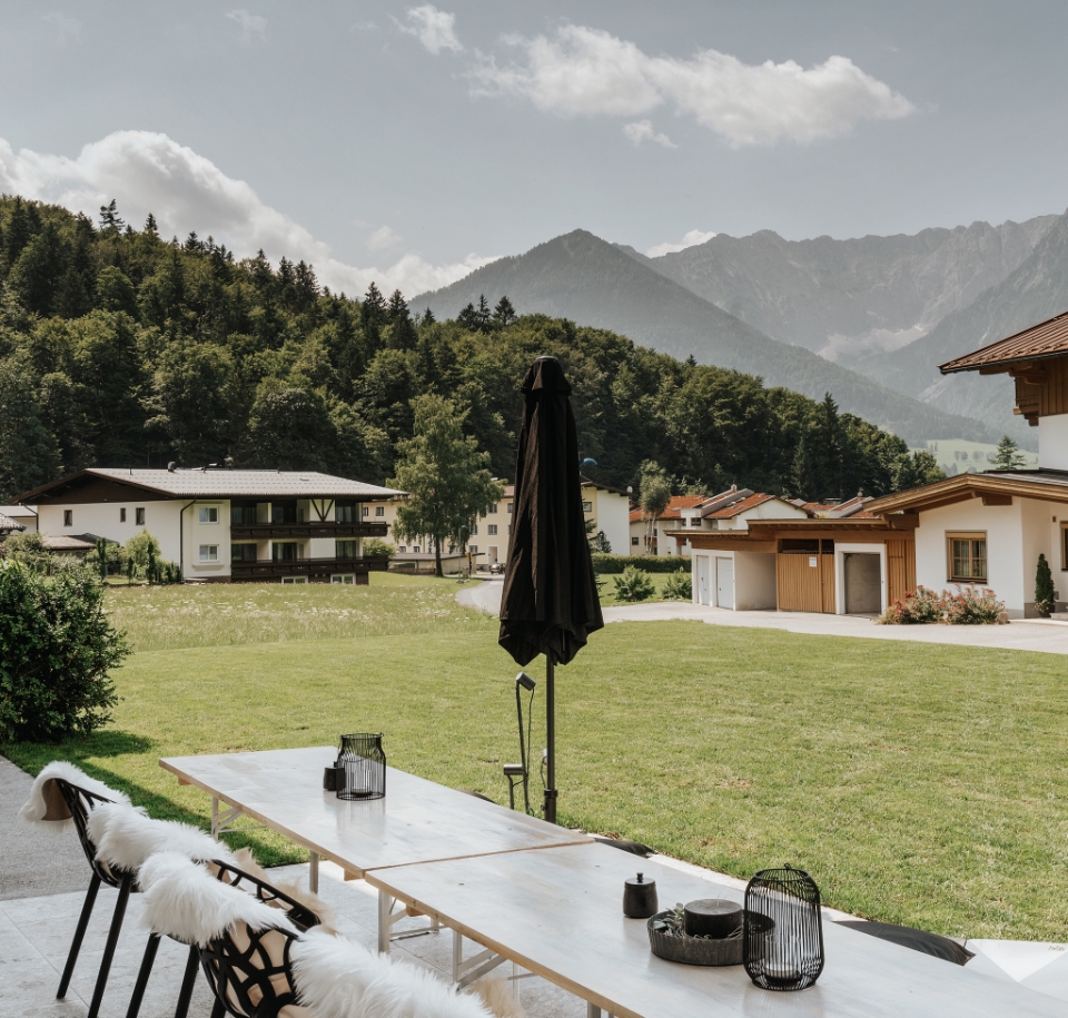 the view from the terrace to the garden